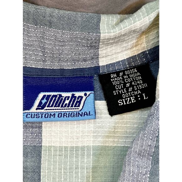 Gotcha Custom Original Button Up Shirt 100% Cotton Men L Blue Green Beach Surfer - Picture 3 of 10